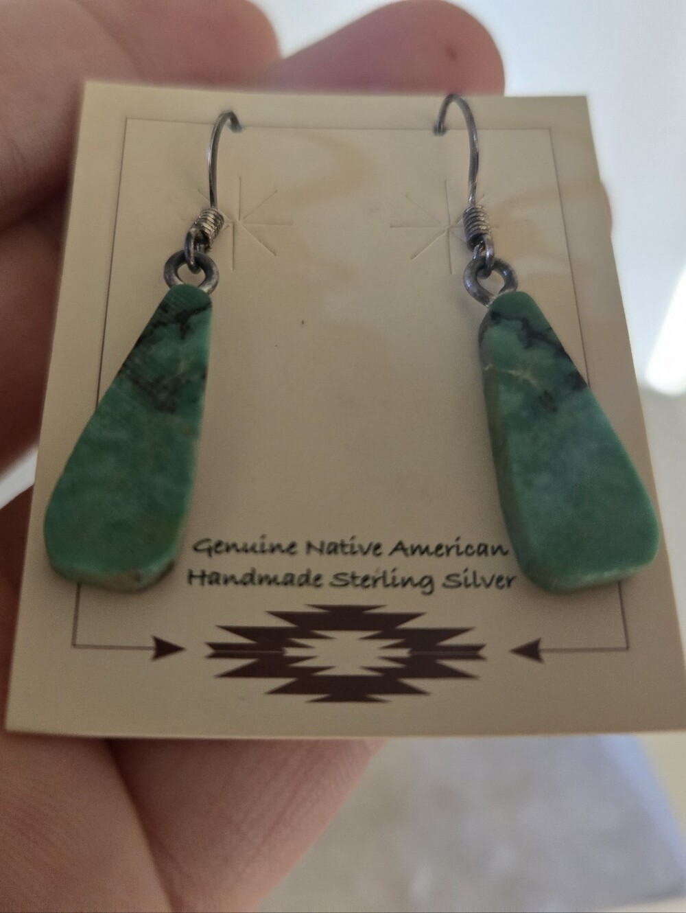 Turquoise Teardrop Stone Dangle Earrings - Green Turquoise - Picture 2 of 3